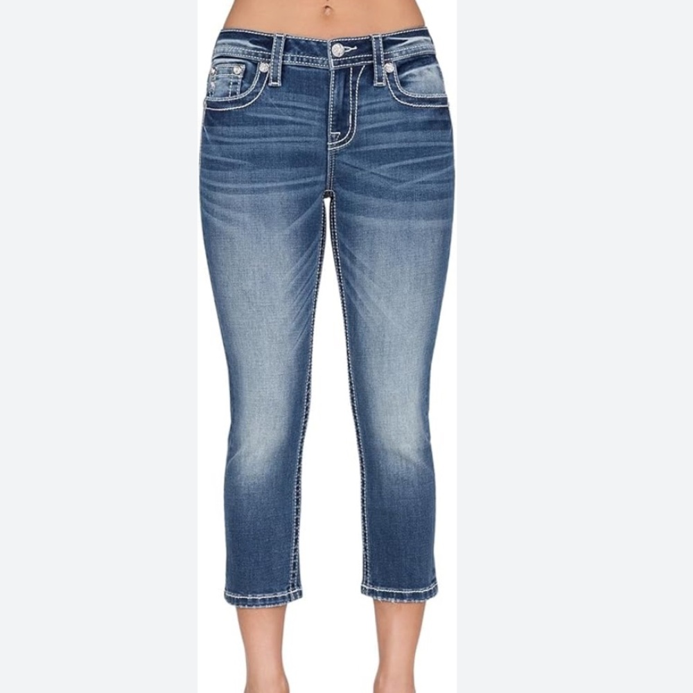 WALLFLOWER Blue Super Bling Crop Length Size 5 Jeans NWOT